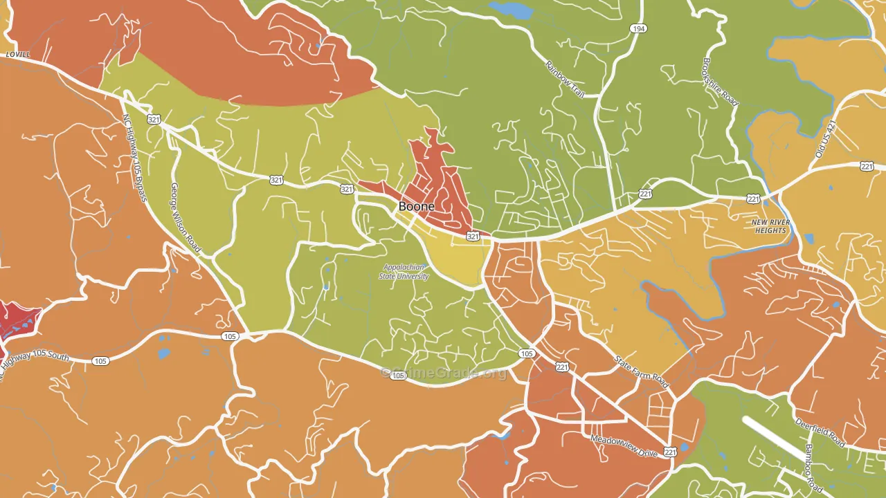 Downtown Boone, Boone, NC Map of Arson Rates
