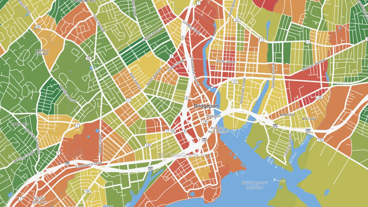 Downtown Bridgeport, Bridgeport, CT Map of Arson Rates