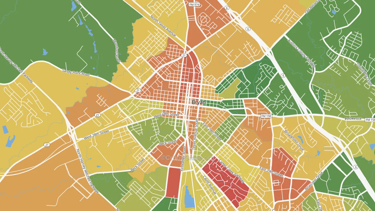 Downtown Bryan, Bryan, TX Map of Arson Rates