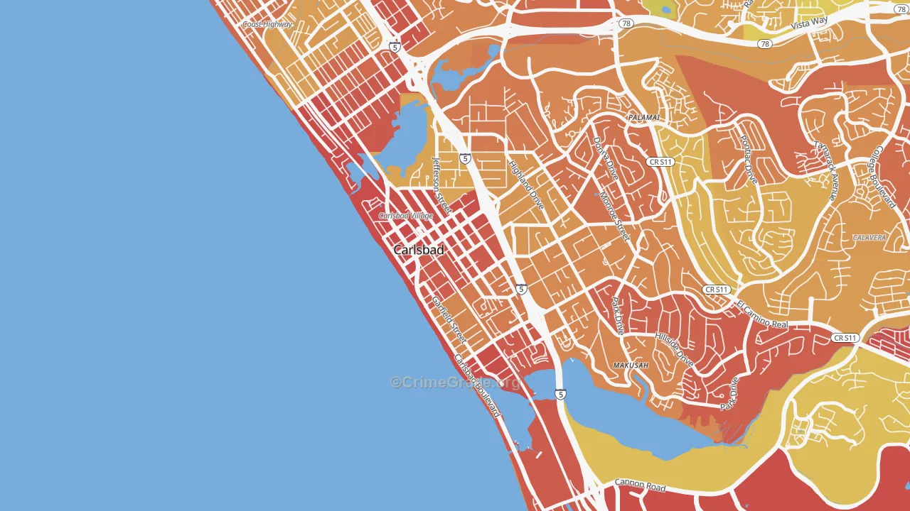 Downtown Carlsbad, Carlsbad, CA Map of Arson Rates