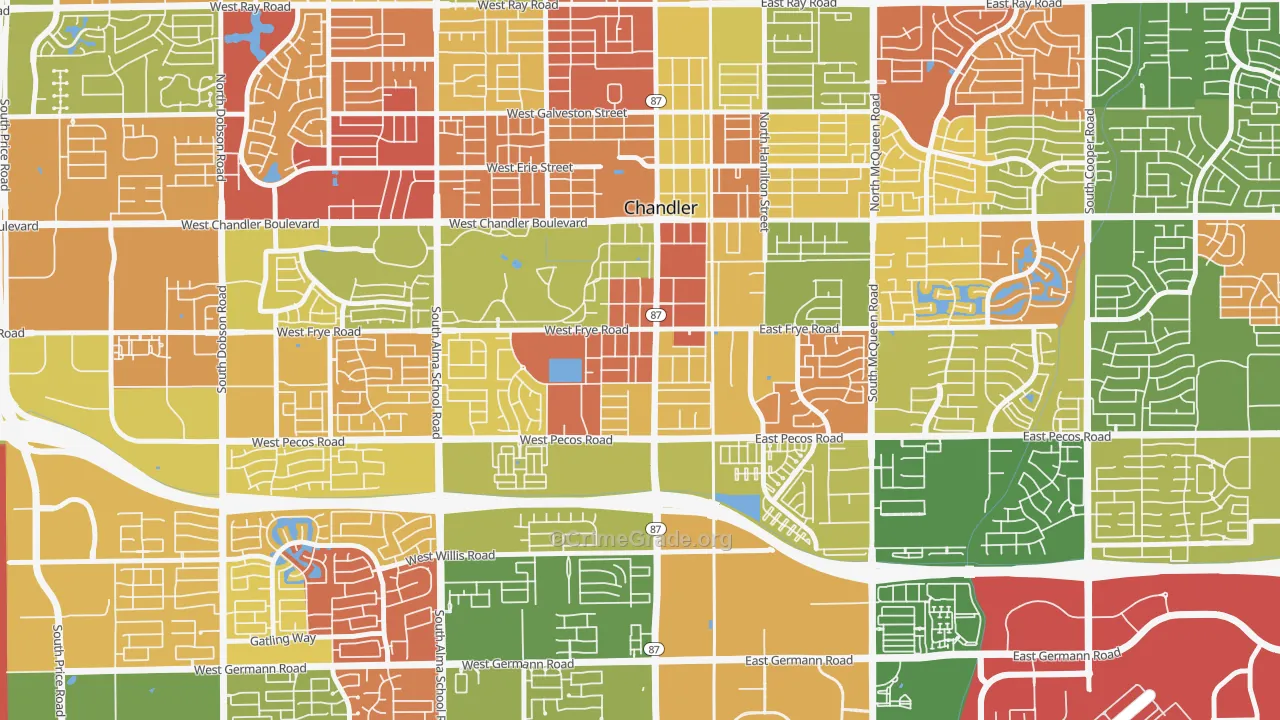 Downtown Chandler, Chandler, AZ Map of Arson Rates