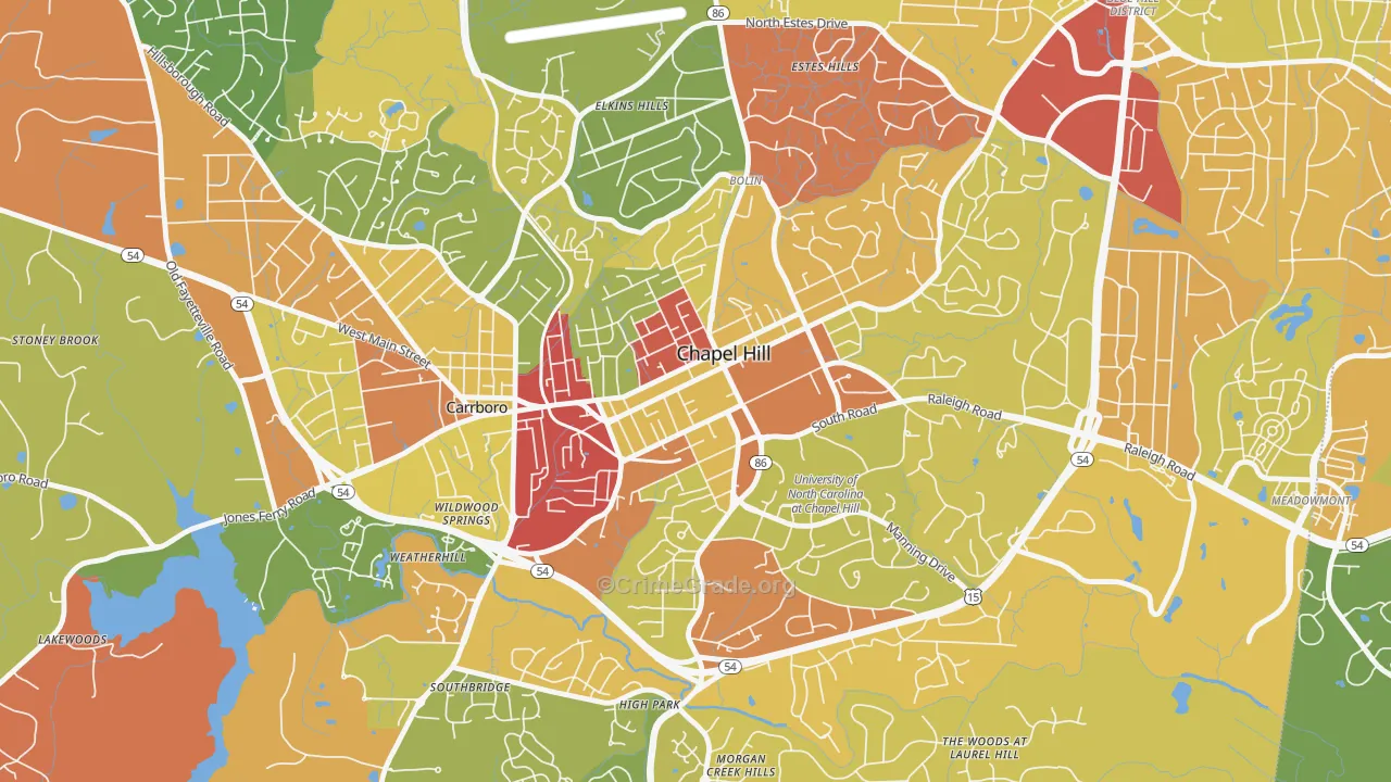 Downtown Chapel Hill, Chapel Hill, NC Map of Arson Rates