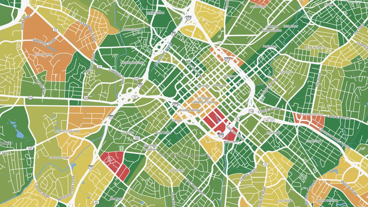 Downtown Charlotte, Charlotte, NC Map of Arson Rates