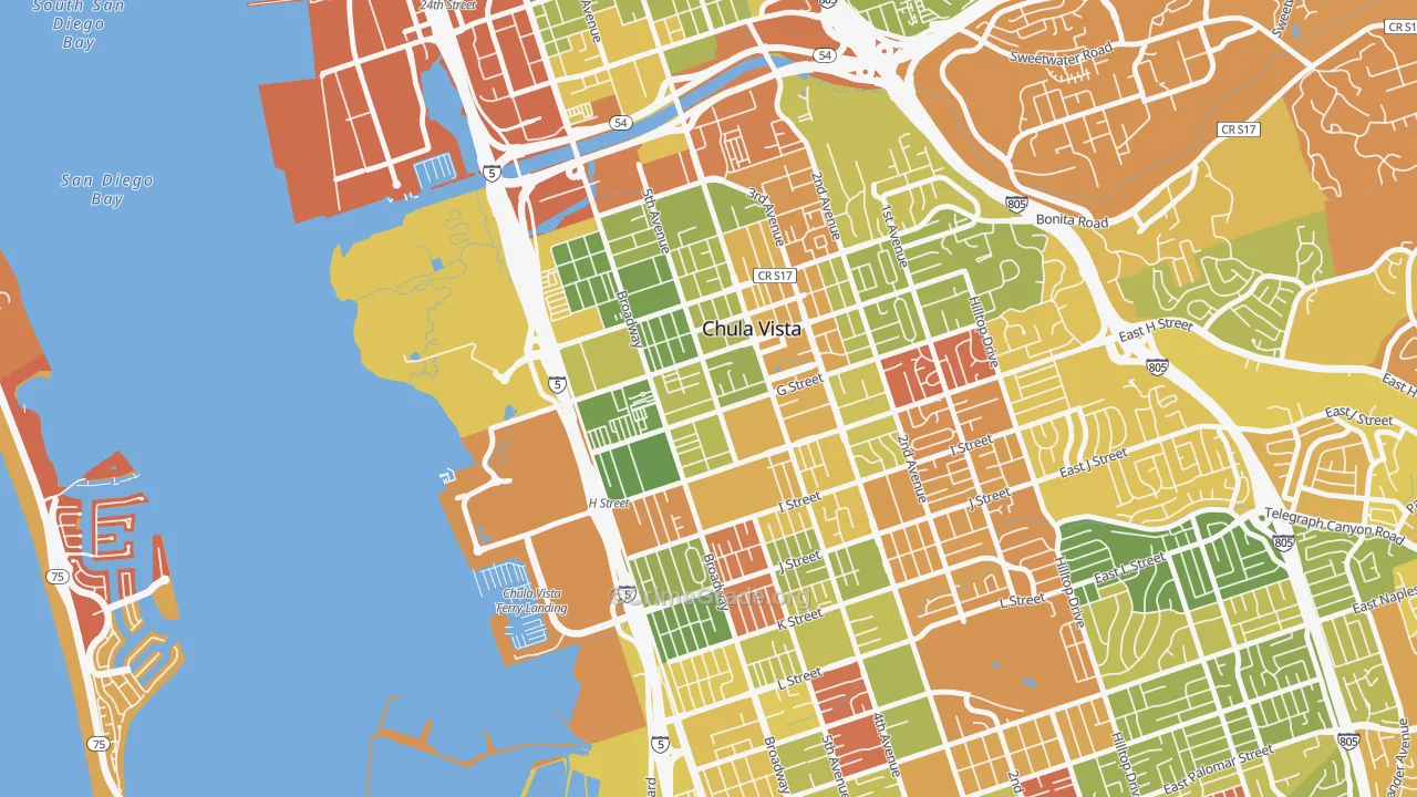 Downtown Chula Vista, Chula Vista, CA Map of Arson Rates