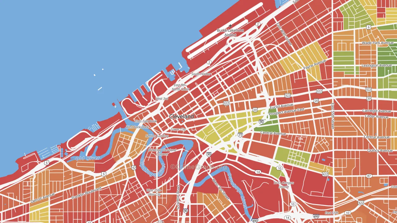 Downtown Cleveland, Cleveland, OH Map of Arson Rates