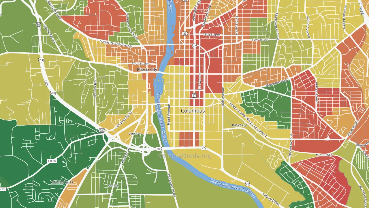 Downtown Columbus, Columbus, GA Map of Arson Rates