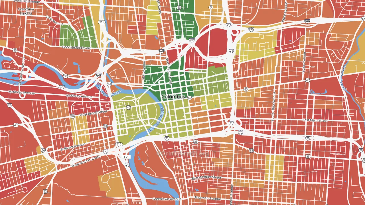 Downtown Columbus, Columbus, OH Map of Arson Rates