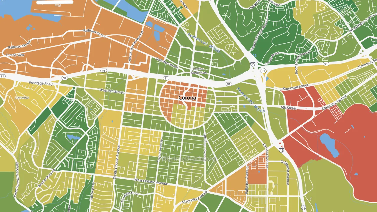 Downtown Corona, Corona, CA Map of Arson Rates