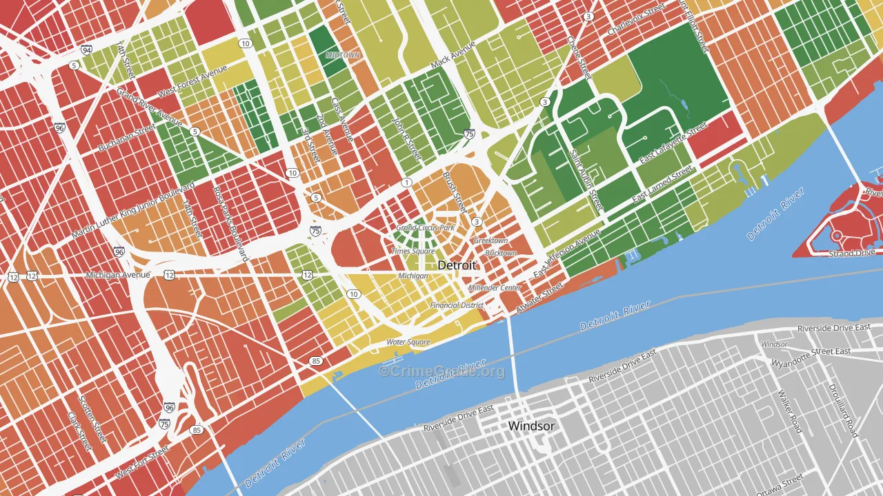 Downtown Detroit, Detroit, MI Map of Arson Rates