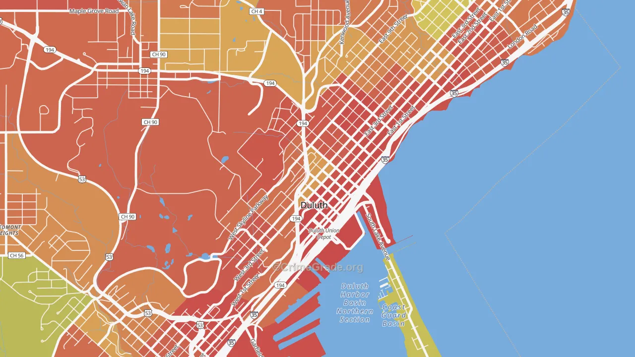 Downtown Duluth, Duluth, MN Map of Arson Rates