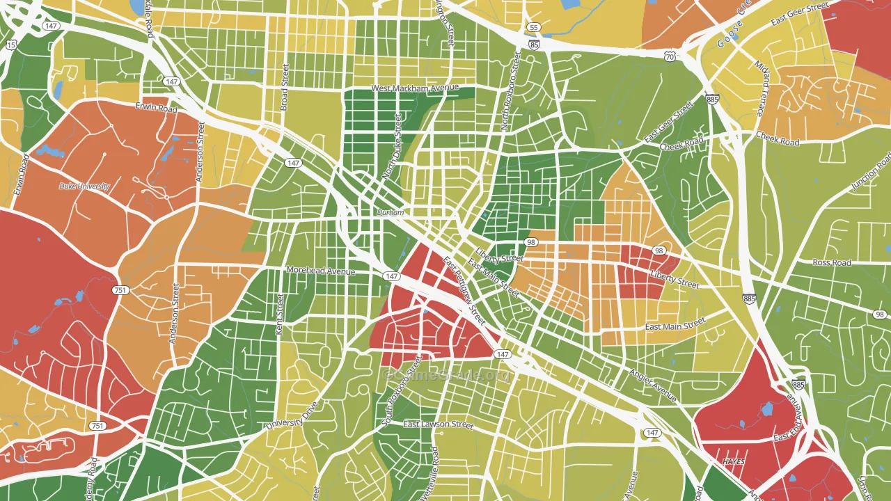 Downtown Durham, Durham, NC Map of Arson Rates
