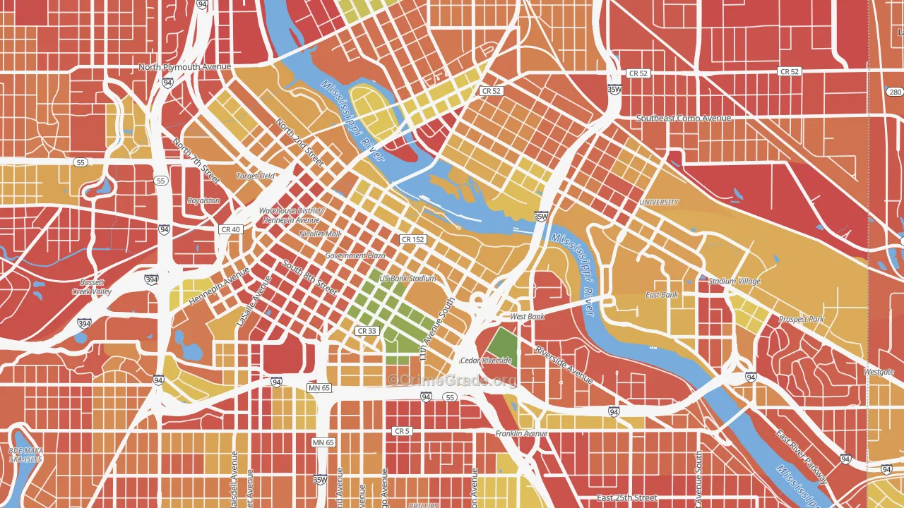 Downtown East, Minneapolis, MN Map of Arson Rates