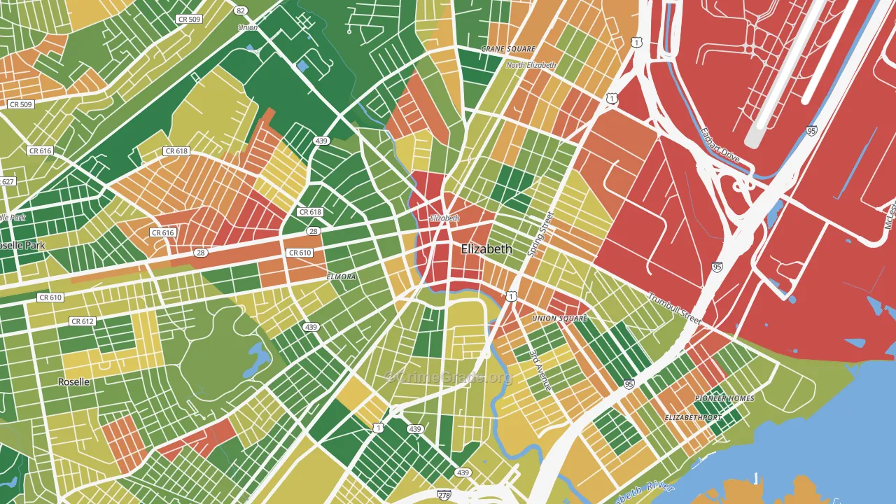 Downtown Elizabeth, Elizabeth, NJ Map of Arson Rates