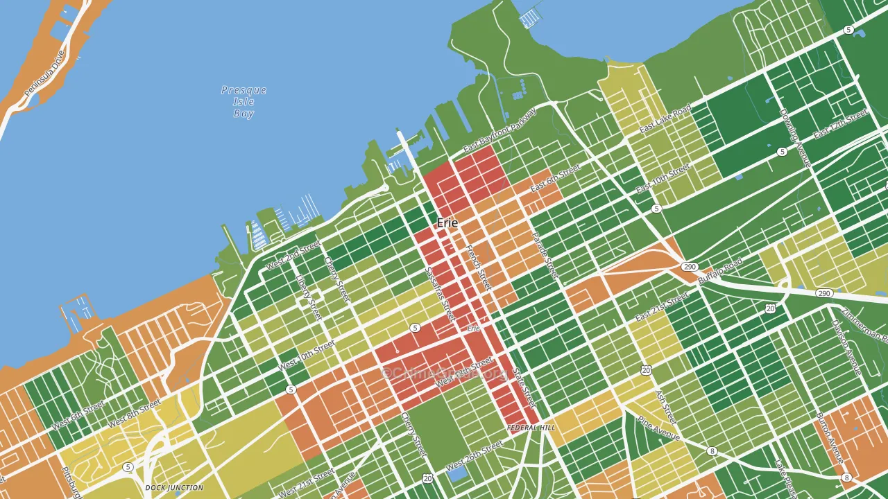 Downtown Erie, Erie, PA Map of Arson Rates