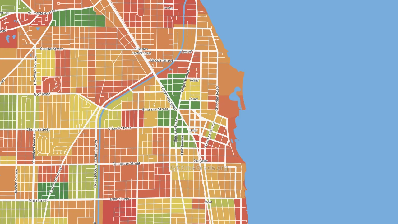 Downtown, Evanston, IL Map of Arson Rates