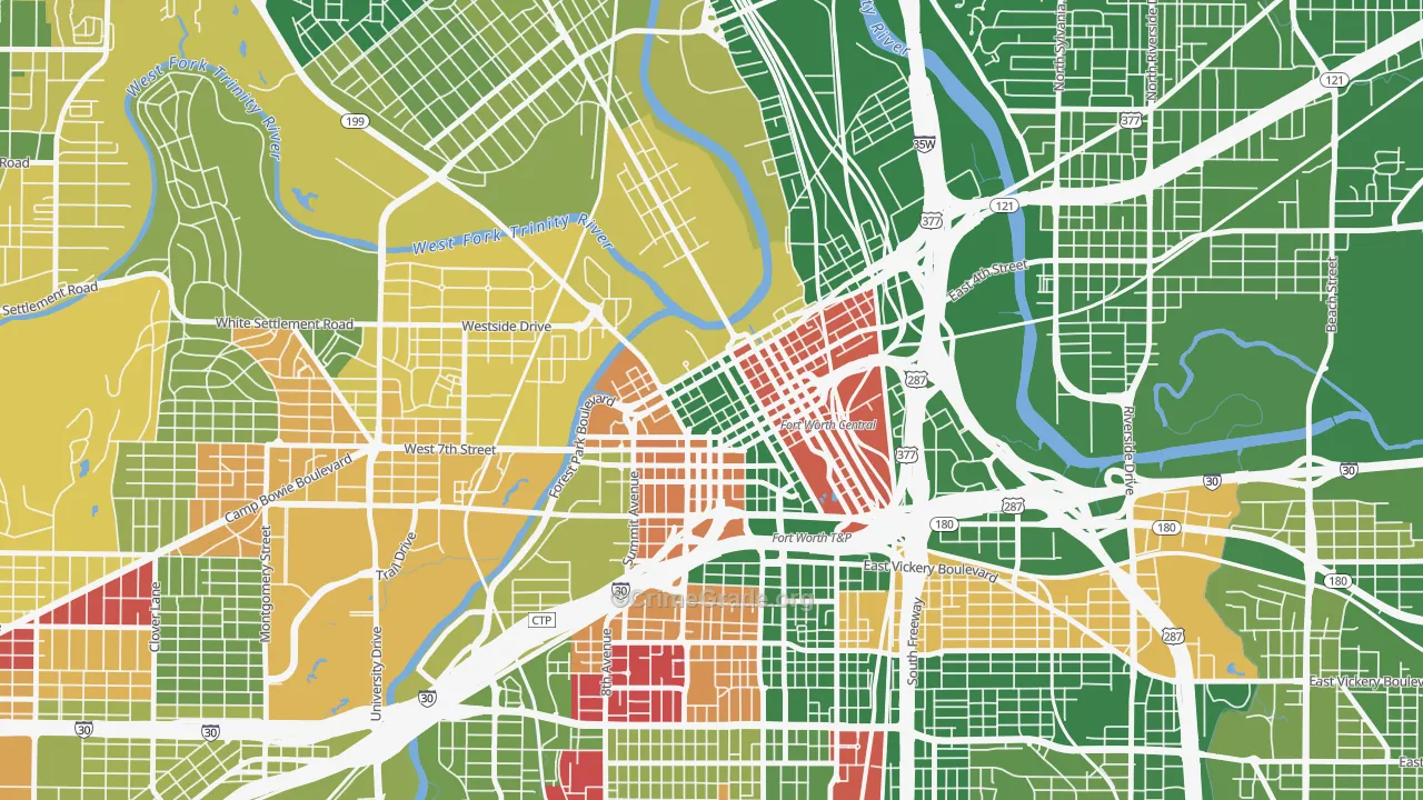 Downtown Fort Worth, Fort Worth, TX Map of Arson Rates