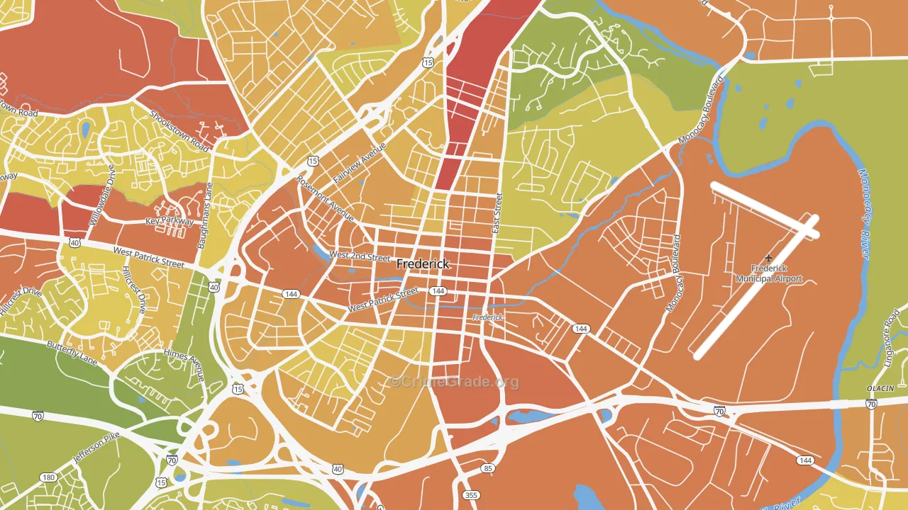 Downtown Frederick, Frederick, MD Map of Arson Rates