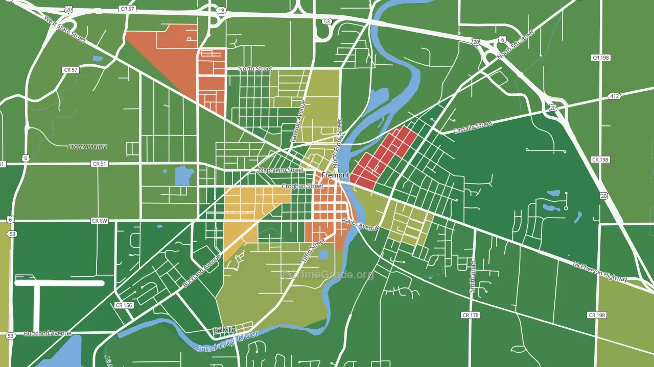 Downtown Fremont Historic District, Fremont, OH Map of Arson Rates