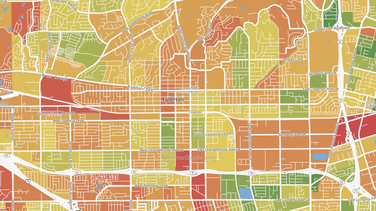 Downtown Fullerton, Fullerton, CA Map of Arson Rates