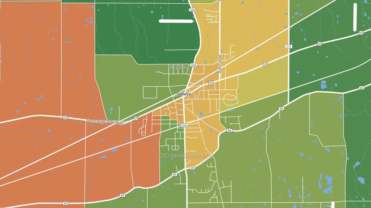 Downtown Geneva, Geneva, OH Map of Arson Rates