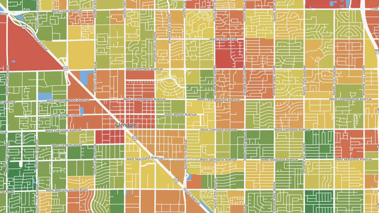 Downtown Glendale, Glendale, AZ Map of Arson Rates
