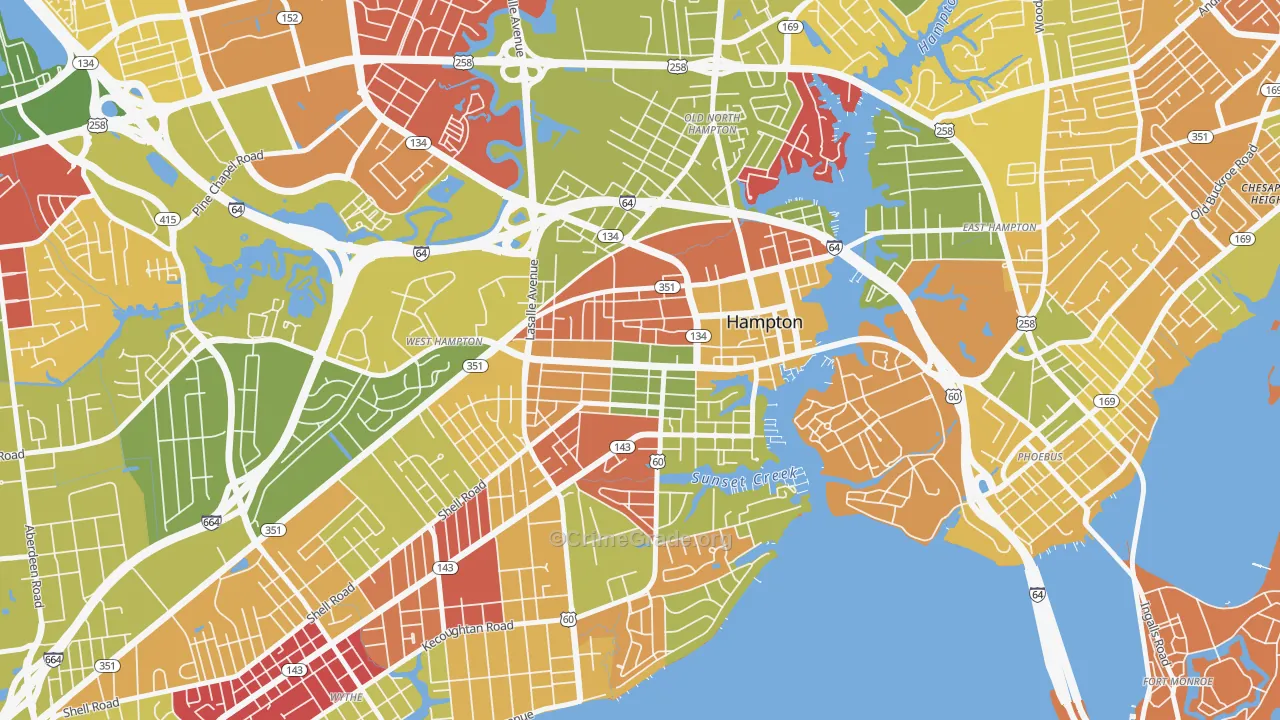 Downtown Hampton, Hampton, VA Map of Arson Rates