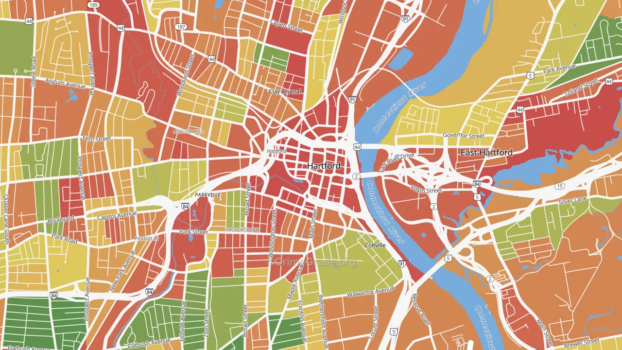 Downtown Hartford, Hartford, CT Map of Arson Rates