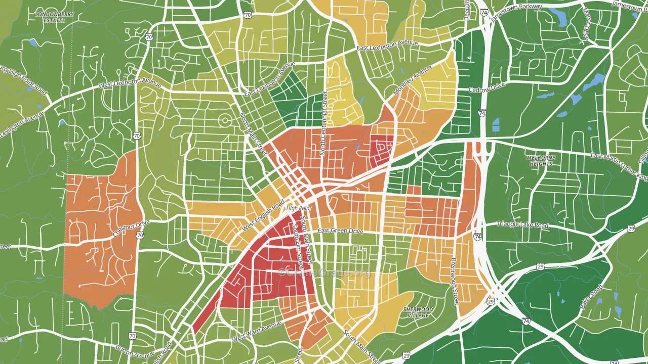 Downtown High Point, High Point, NC Map of Arson Rates