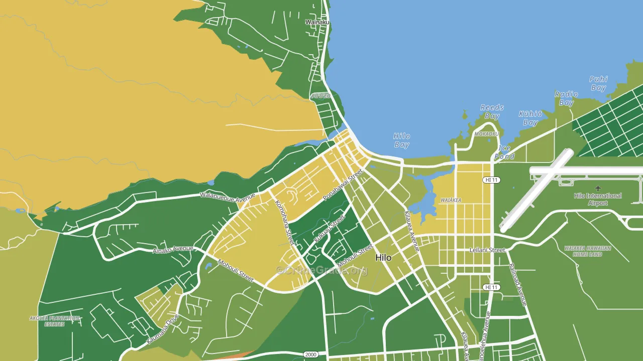 Downtown Hilo, Hilo, HI Map of Arson Rates