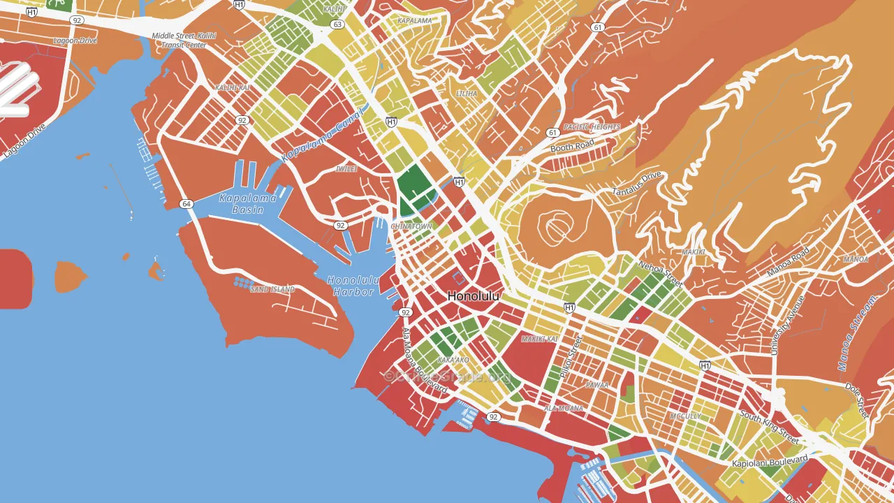 Downtown, Honolulu, HI Map of Arson Rates