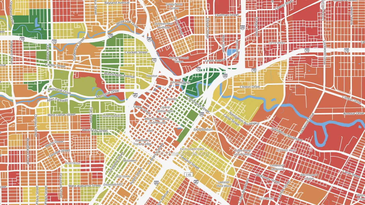 Downtown Houston, Houston, TX Map of Arson Rates