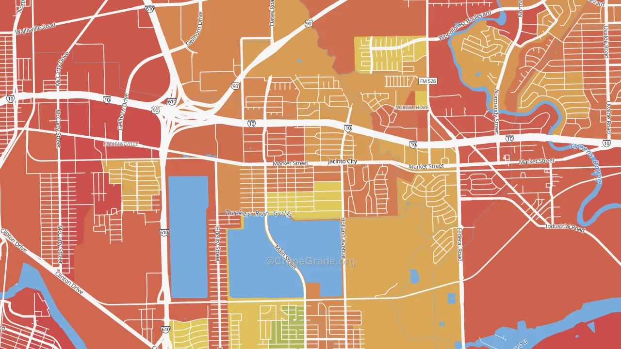 Downtown Jacinto City, Jacinto City, TX Map of Arson Rates