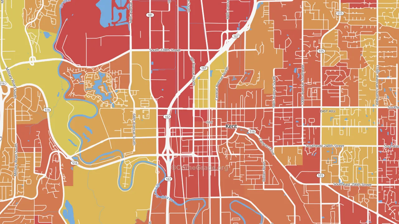 Downtown, Kent, WA Map of Arson Rates