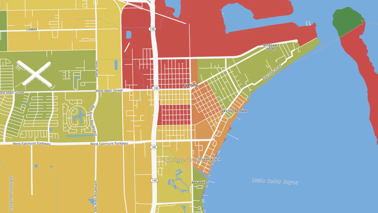 Downtown La Porte, La Porte, TX Map of Arson Rates