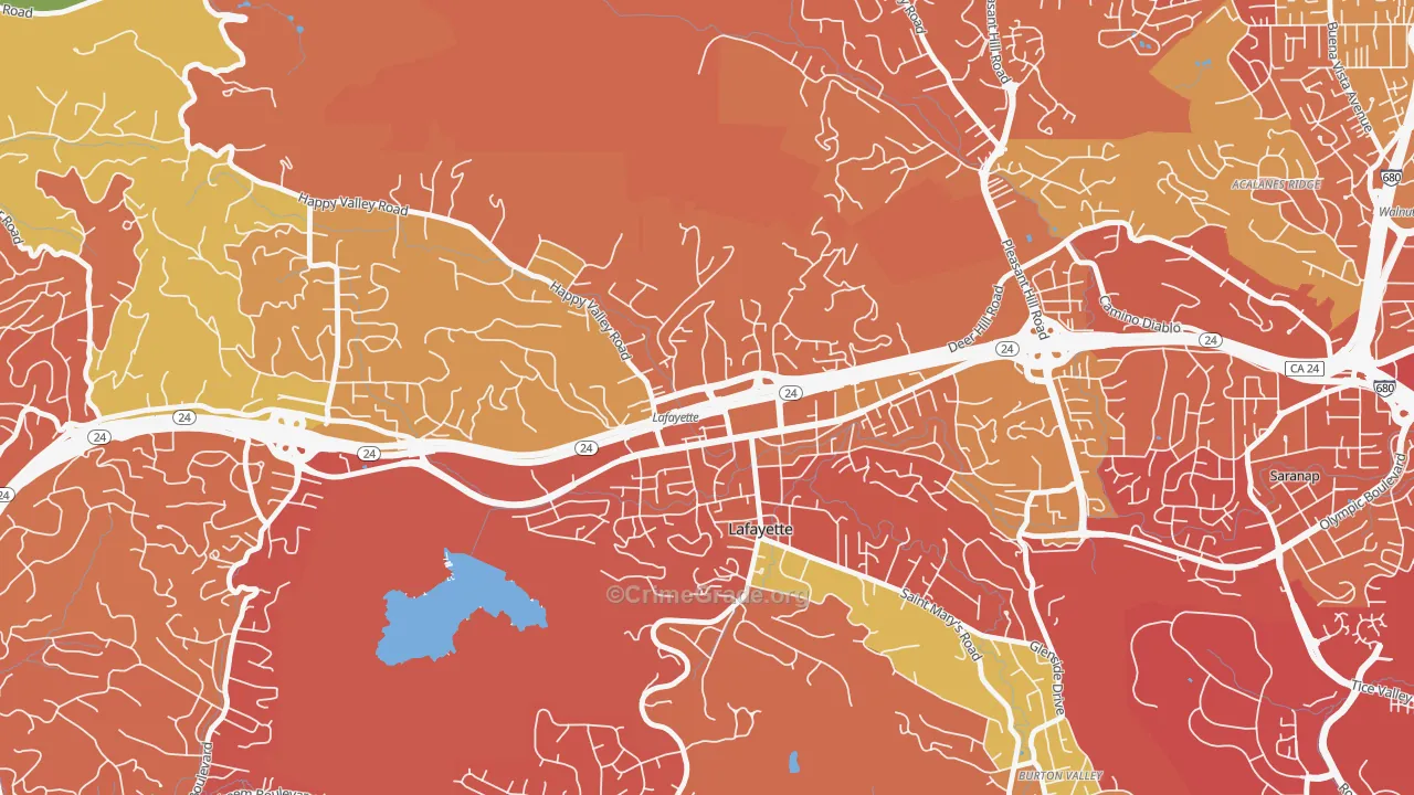 Downtown Lafayette, Lafayette, CA Map of Arson Rates