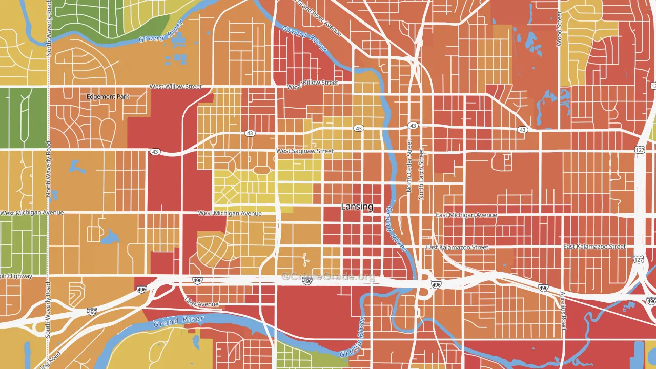 Downtown Lansing, Lansing, MI Map of Arson Rates
