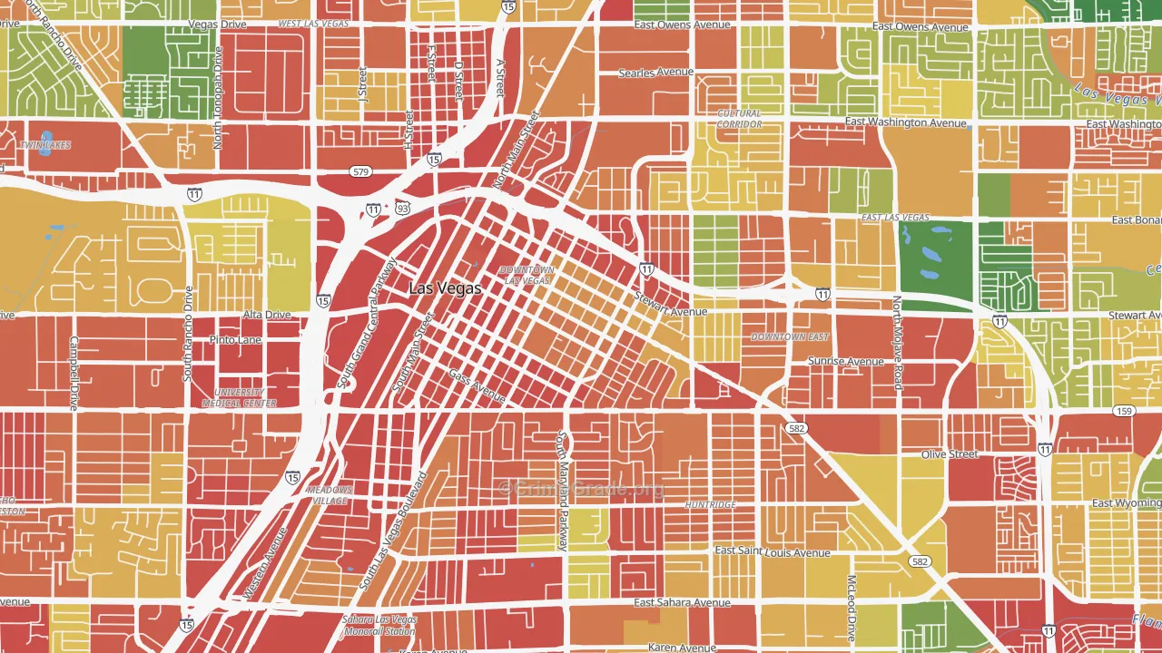 Downtown, Las Vegas, NV Map of Arson Rates