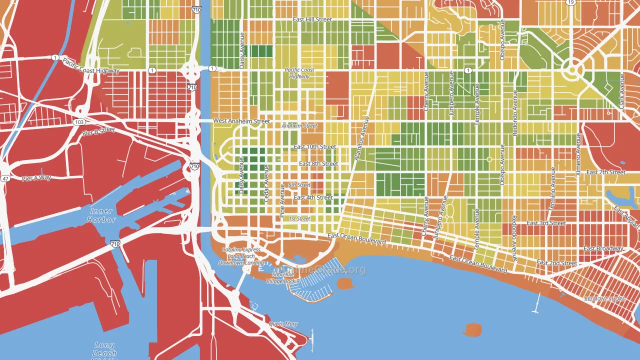 Downtown Long Beach, Long Beach, CA Map of Arson Rates