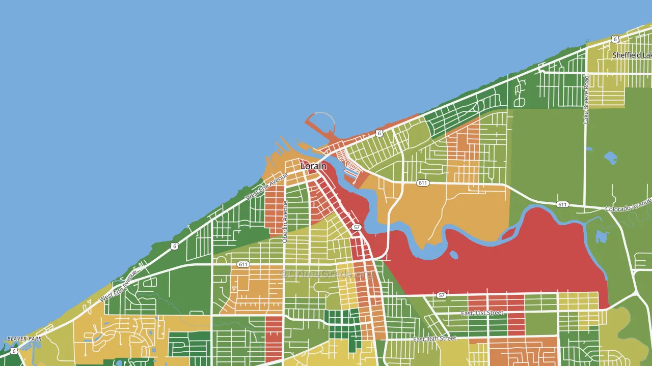 Downtown Lorain, Lorain, OH Map of Arson Rates