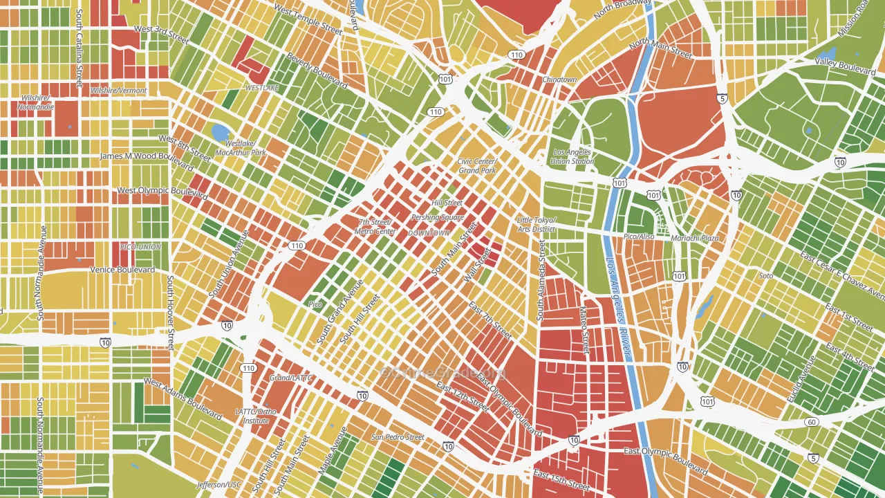 Downtown Los Angeles, Los Angeles, CA Map of Arson Rates