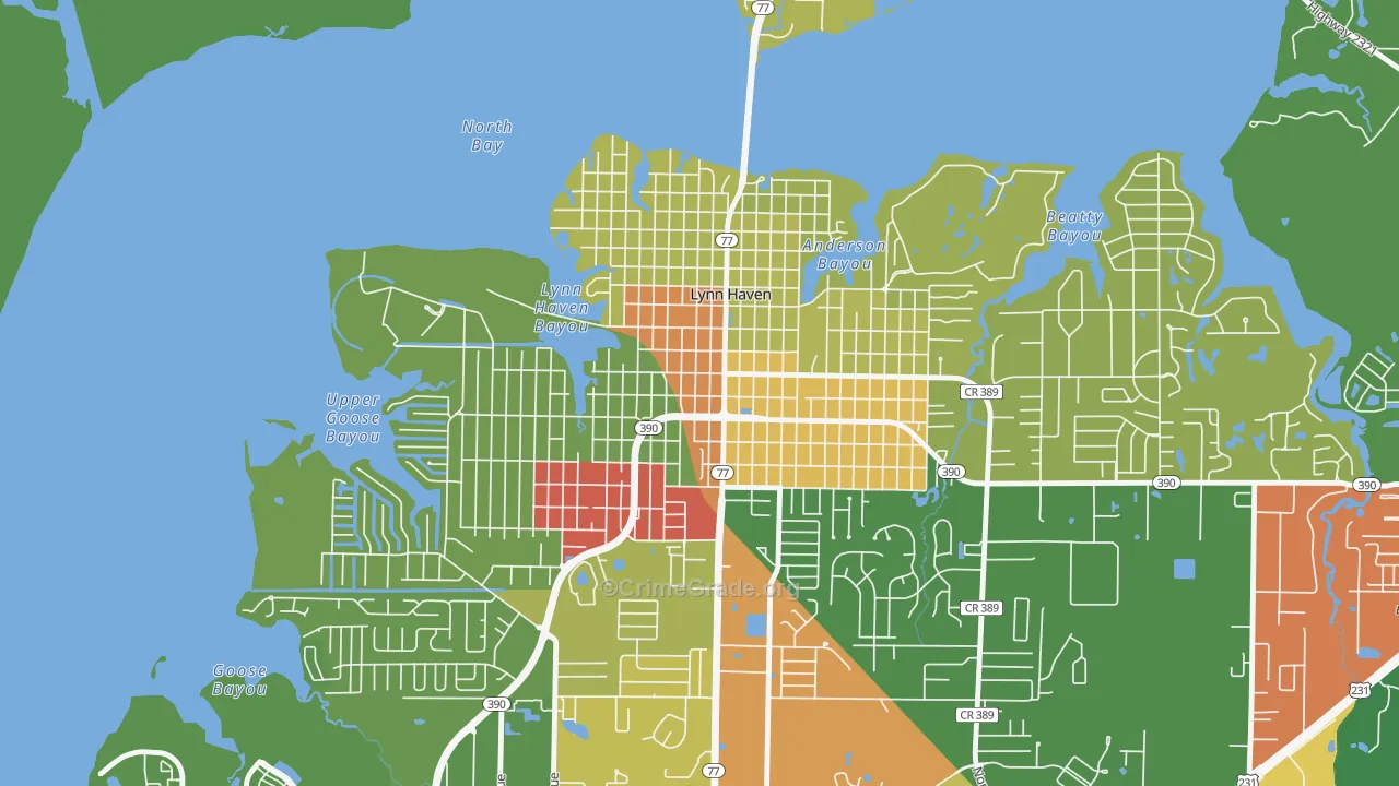 Downtown Lynn Haven, Lynn Haven, FL Map of Arson Rates