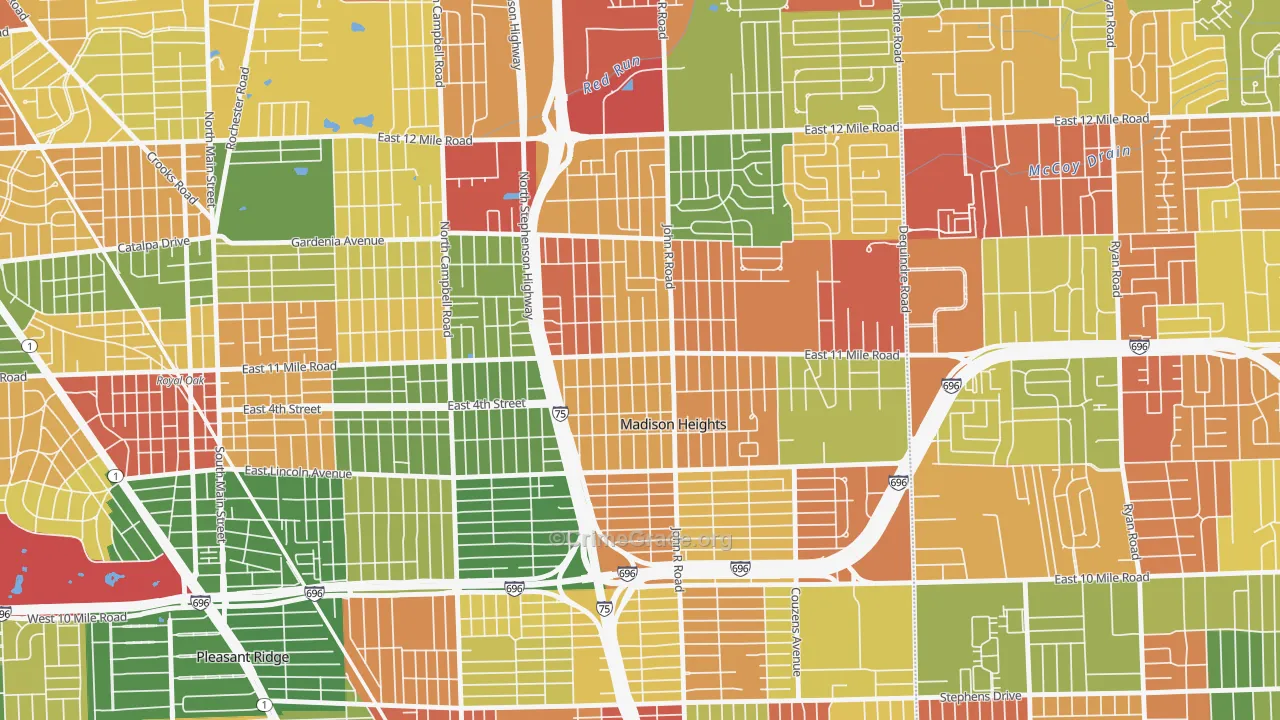 Downtown Madison Heights, Madison Heights, MI Map of Arson Rates