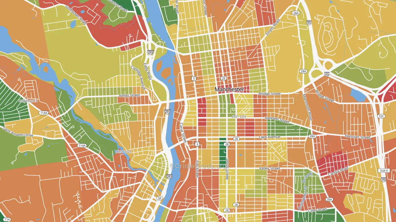 Downtown, Manchester, NH Map of Arson Rates