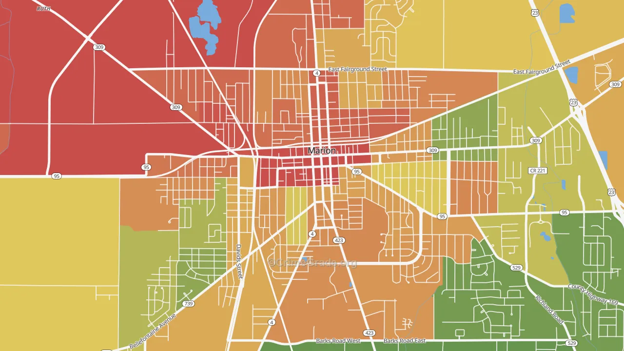 Downtown Marion, Marion, OH Map of Arson Rates