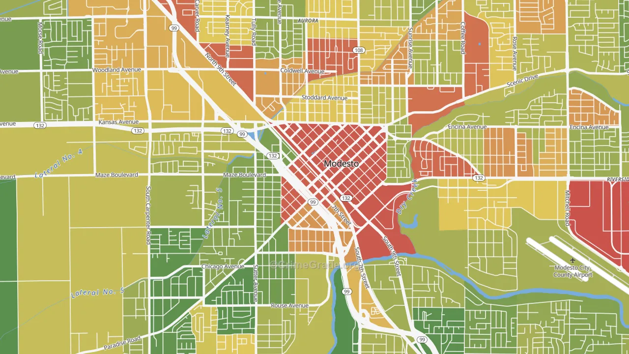 Downtown Modesto, Modesto, CA Map of Arson Rates