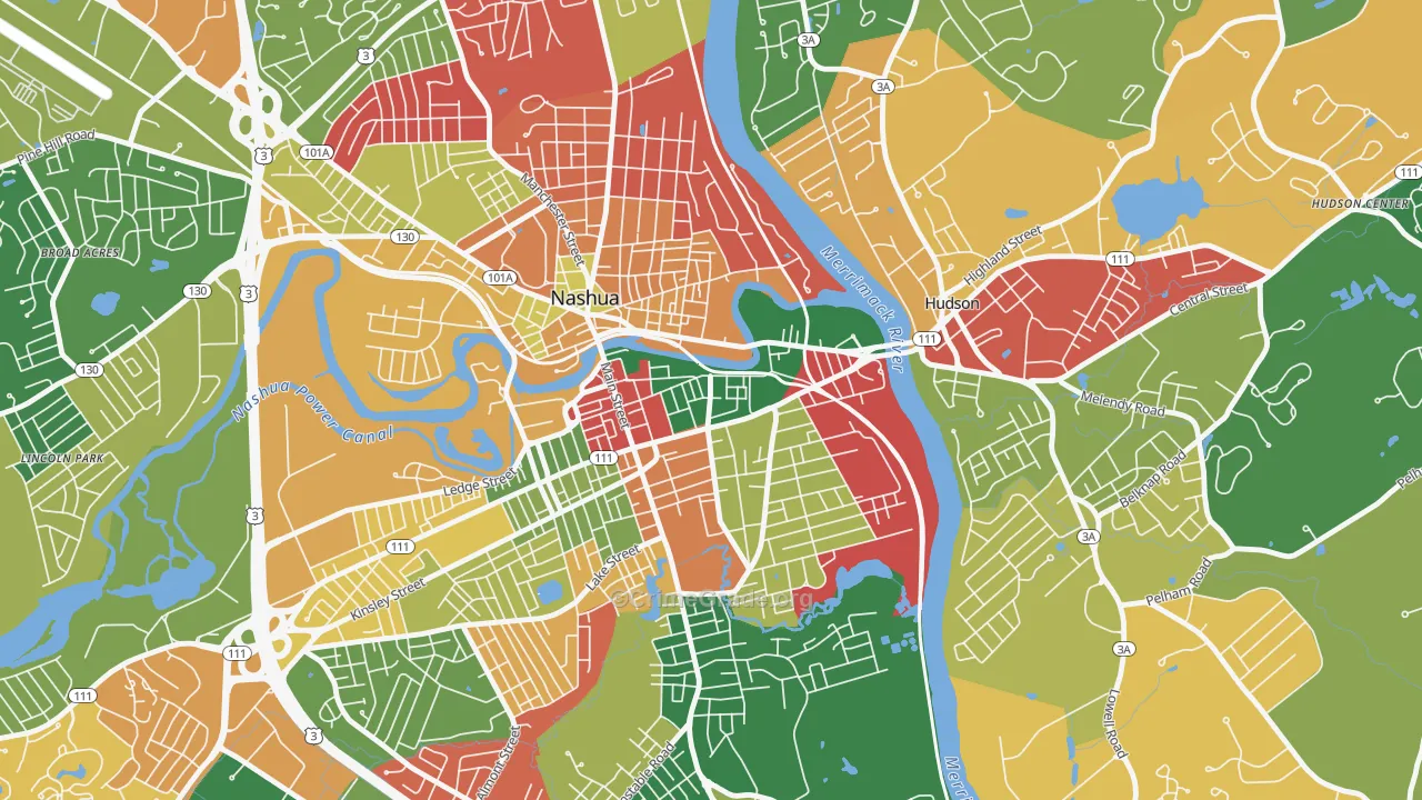 Downtown Nashua, Nashua, NH Map of Arson Rates