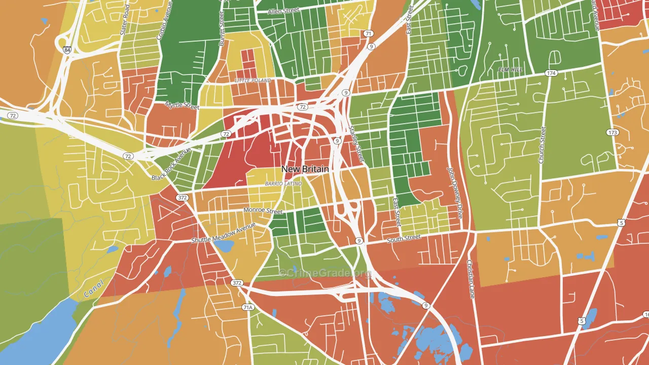 Downtown New Britain, New Britain, CT Map of Arson Rates