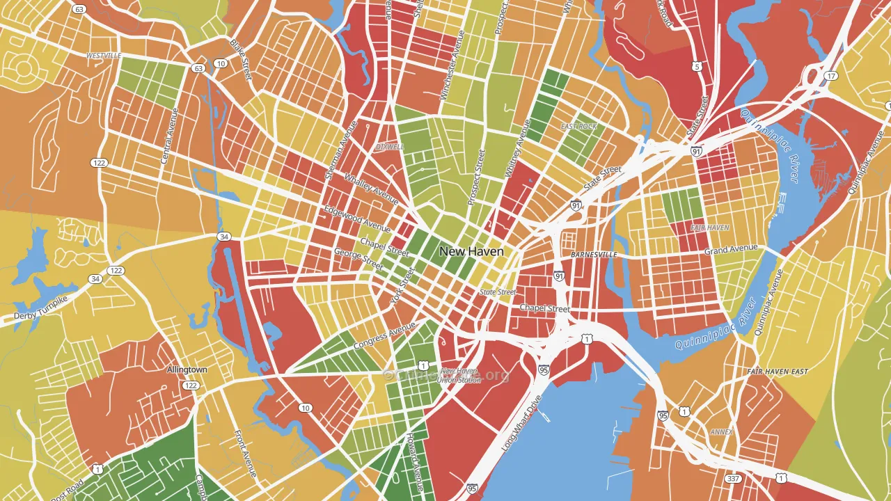 Downtown New Haven, New Haven, CT Map of Arson Rates