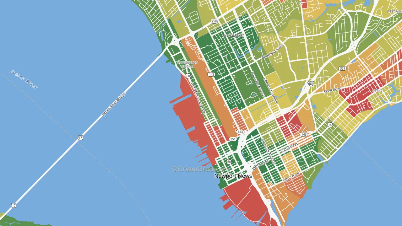 Downtown Newport News, Newport News, VA Map of Arson Rates