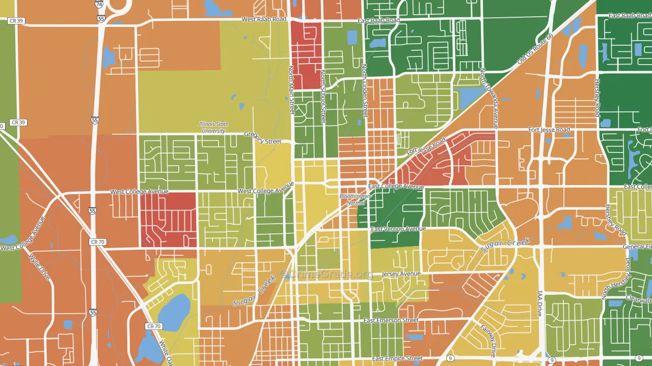 Downtown Normal, Normal, IL Map of Arson Rates